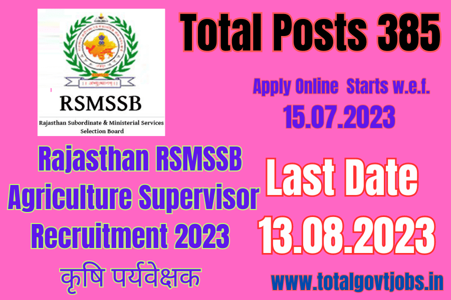 Rajasthan RSMSSB Agriculture Supervisor Recruitment 2023 Sarkari Naukri in Rajasthan