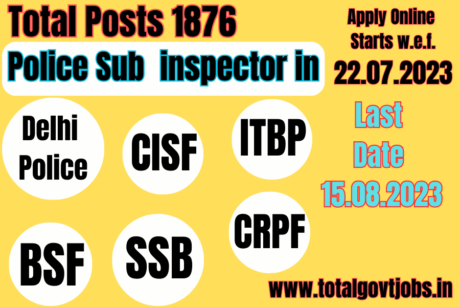 SSC Sub Inspector in Delhi Police Exam 2023 BSF Sub Inspector CRPF Sub Inspector CISF Sub Inspector ITBP Sub Inspector SSB Sub Inspector