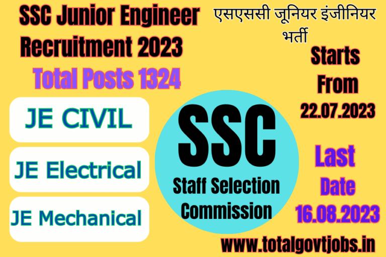 SSC Junior Engineer Recruitment 2023 Apply Online JE Civil JE Electrical JE Mechanical 1327 Post