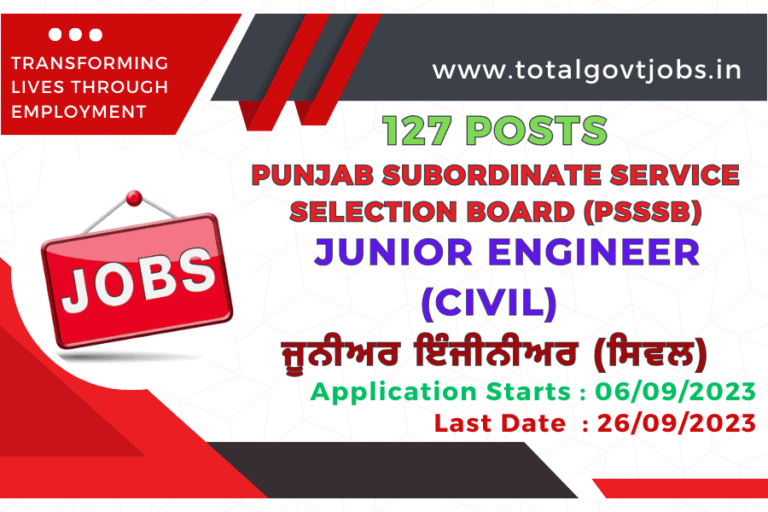 PSSSB Junior Engineer Recruitment 2023 Notification Junior Engineer Vacancy In Govt Sector PSSSB Official Website Admit Card