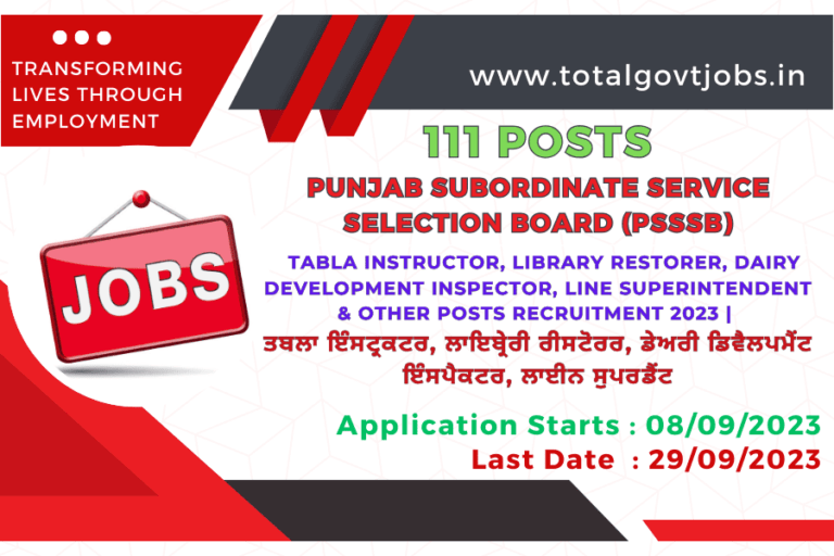 PSSSB Tabla Instructor Recruitment 2023 PSSSB Library Restorer Recruitment 2023 PSSSB Dairy Development Inspector Line Superintendent Recruitment 2023