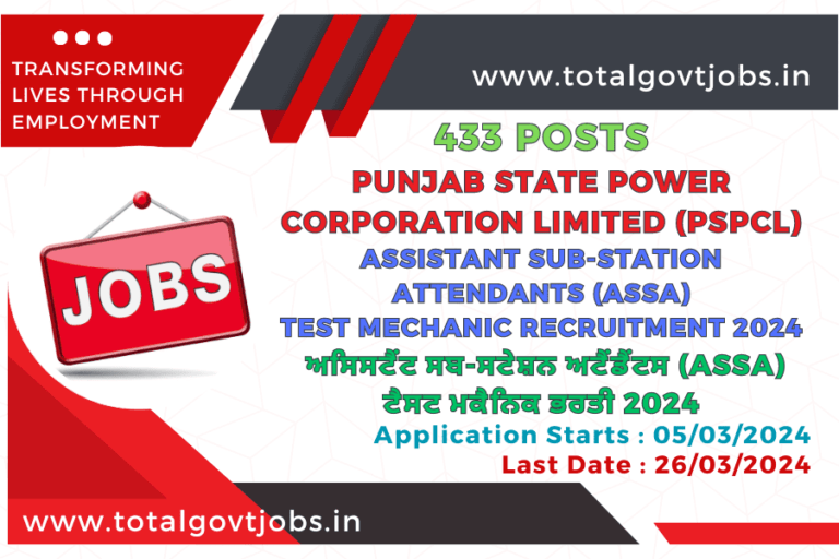 PSPCL Recruitment 2024 Assistant Sub Station Attendants (ASSA) Test Mechanic Recruitment 2024 Punjab State Power Corporation Limited Recruitment 2024 PSPCL Recruitment 2024 Apply Online