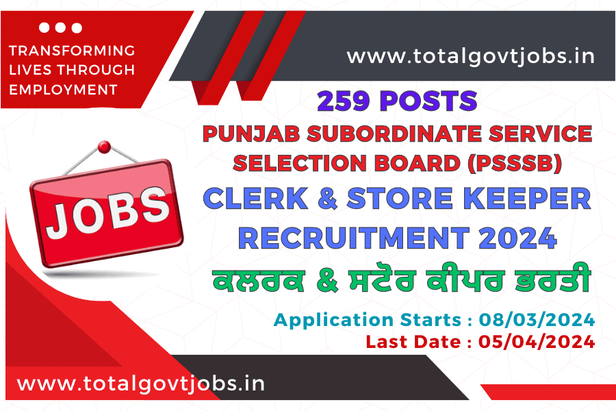 PSSSB Clerk Store Keeper Recruitment 2024 / PSSSB Clerk Recruitment 2023 Notification / PSSSB Clerk Recruitment 2023 Apply Online / PSSSB Clerk Recruitment 2024 Syllabus