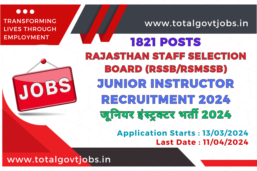RSMSSB Recruitment 2024, Rajasthan Staff Selection Board Junior Instructor Recruitment 2024, Rajasthan Staff Selection Board Vacancy 2024, Rajasthan Staff Selection Board Jaipur